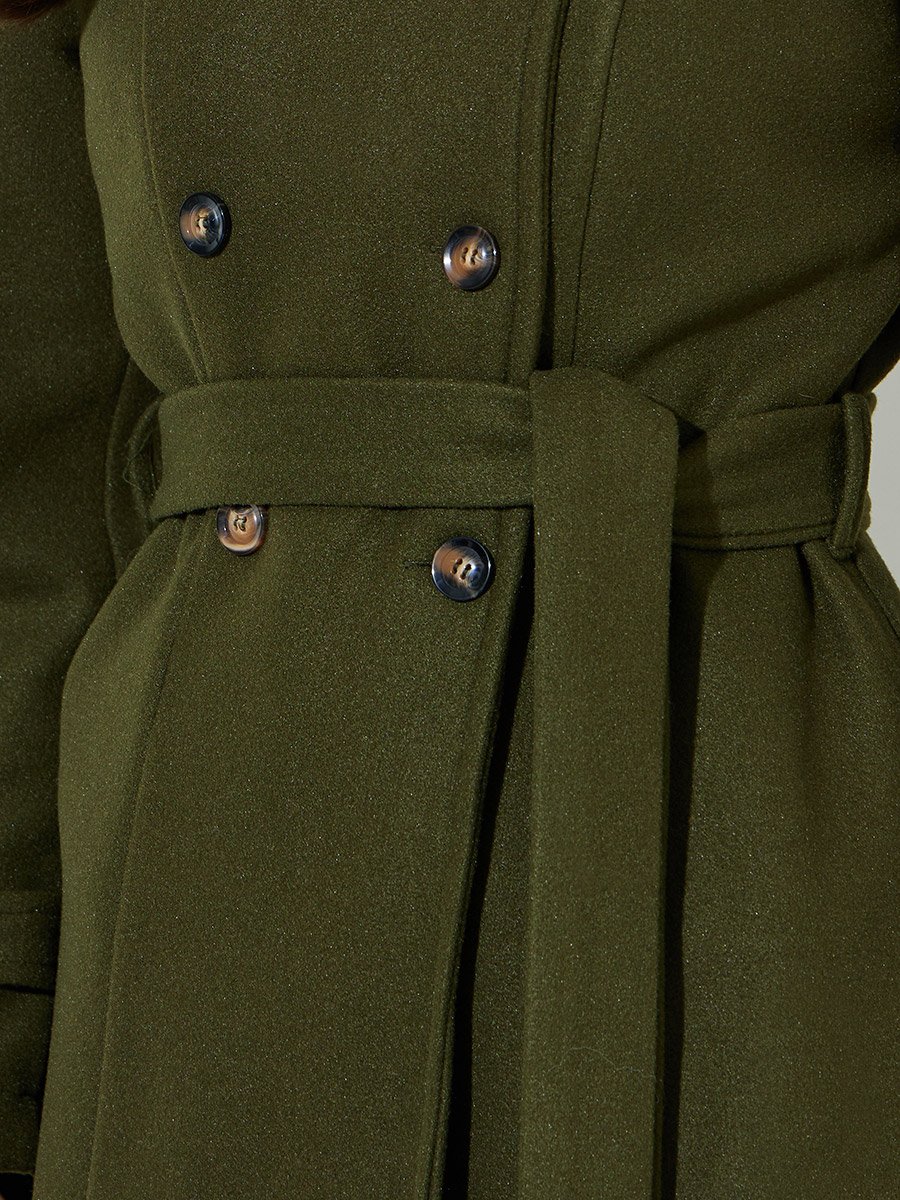Regular Fit Longline Double Breasted Belted Coat