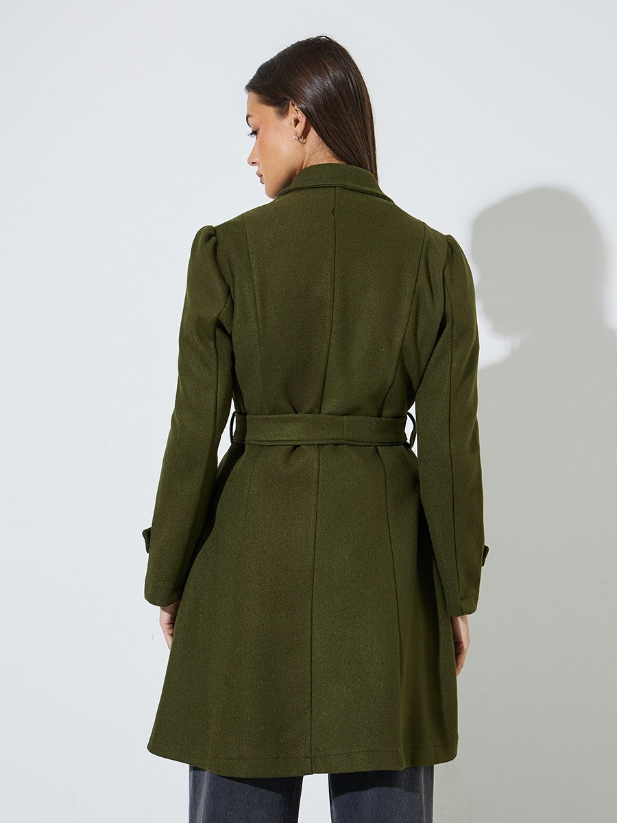 Regular Fit Longline Double Breasted Belted Coat