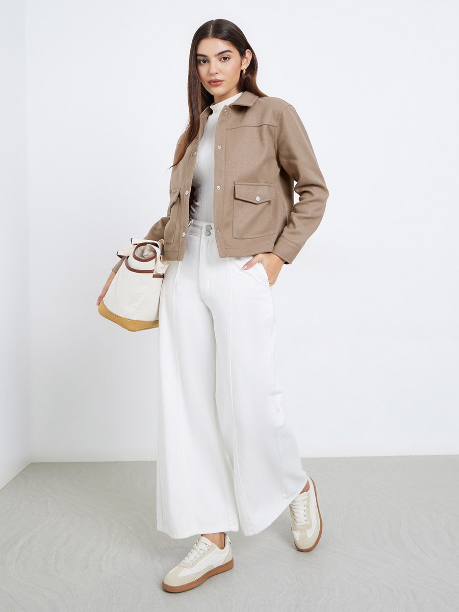 Beige Regular Fit Buttoned Trucker Jacket