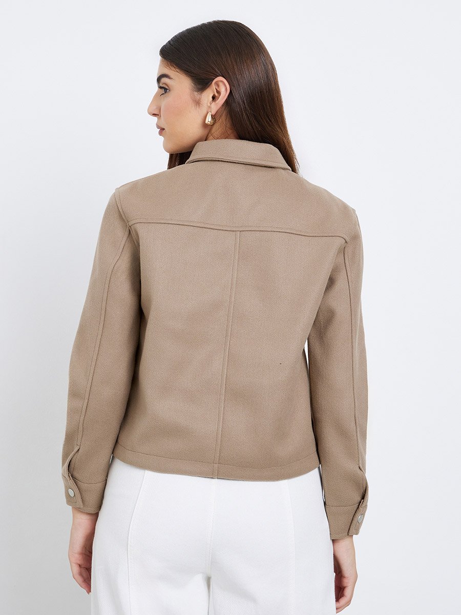 Beige Regular Fit Buttoned Trucker Jacket