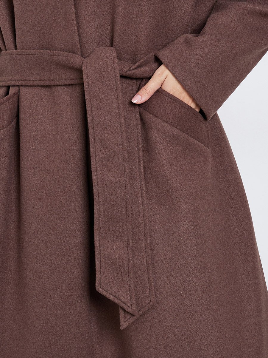 Brown Regular Fit Wool Like Belted Midi Coat