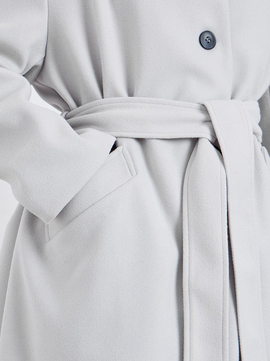 Women Grey Regular Fit Wool Like Belted Midi Coat
