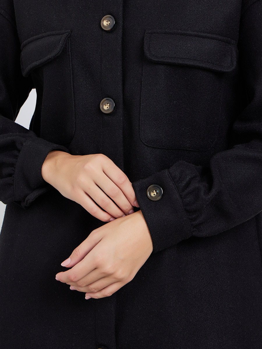 Black Oversized Wool Like Midi Coat