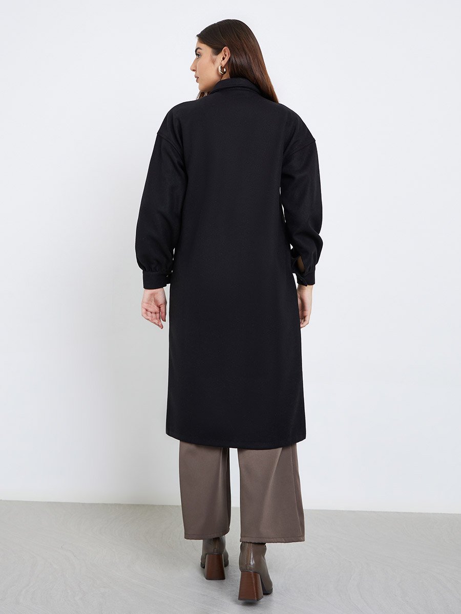 Black Oversized Wool Like Midi Coat