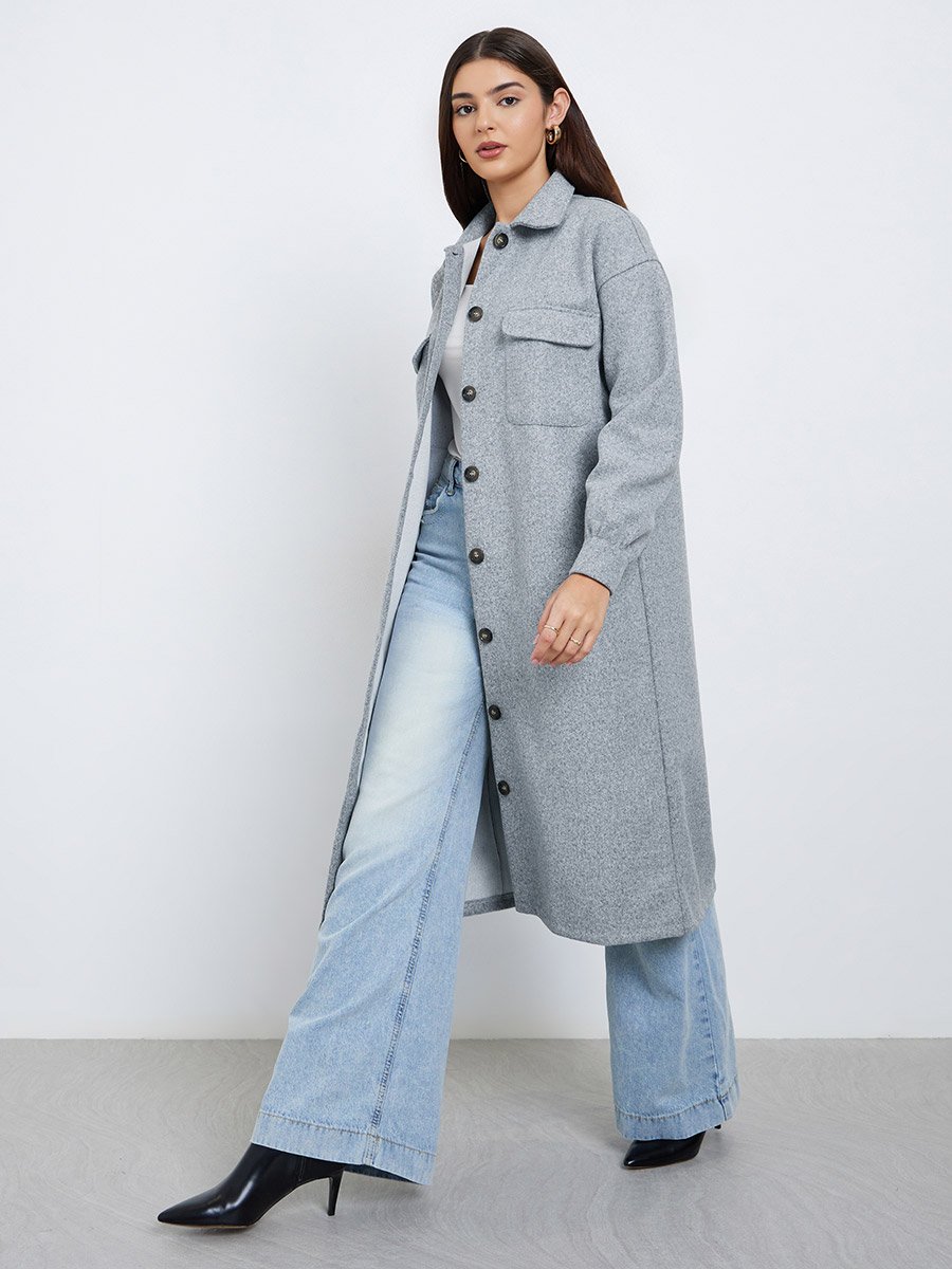 Grey Oversized Wool Like Midi Coat