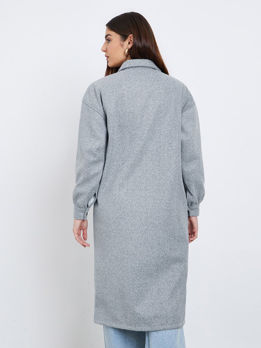 Grey Oversized Wool Like Midi Coat