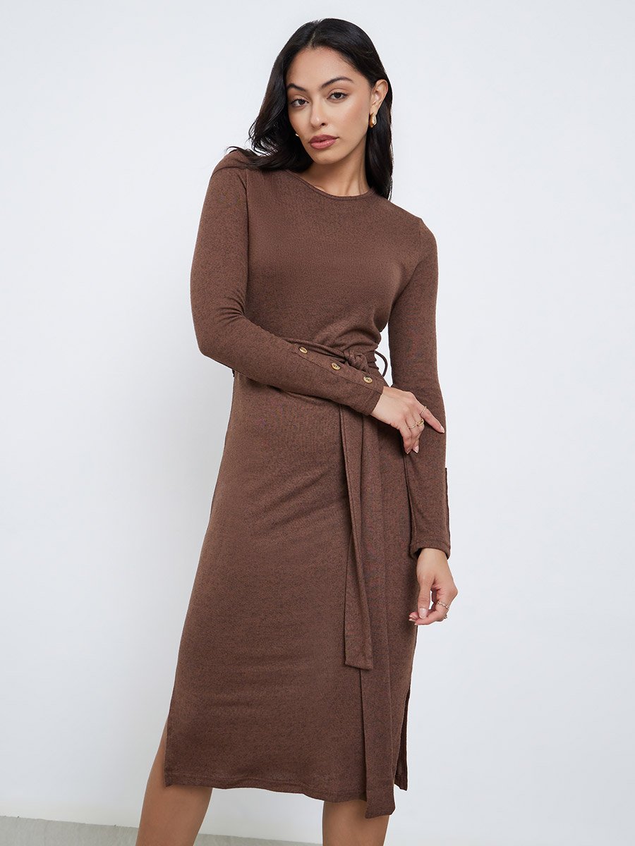 charlie brown pink dress self-portrait - Brown Check Chiffon Midi Dress main image 0