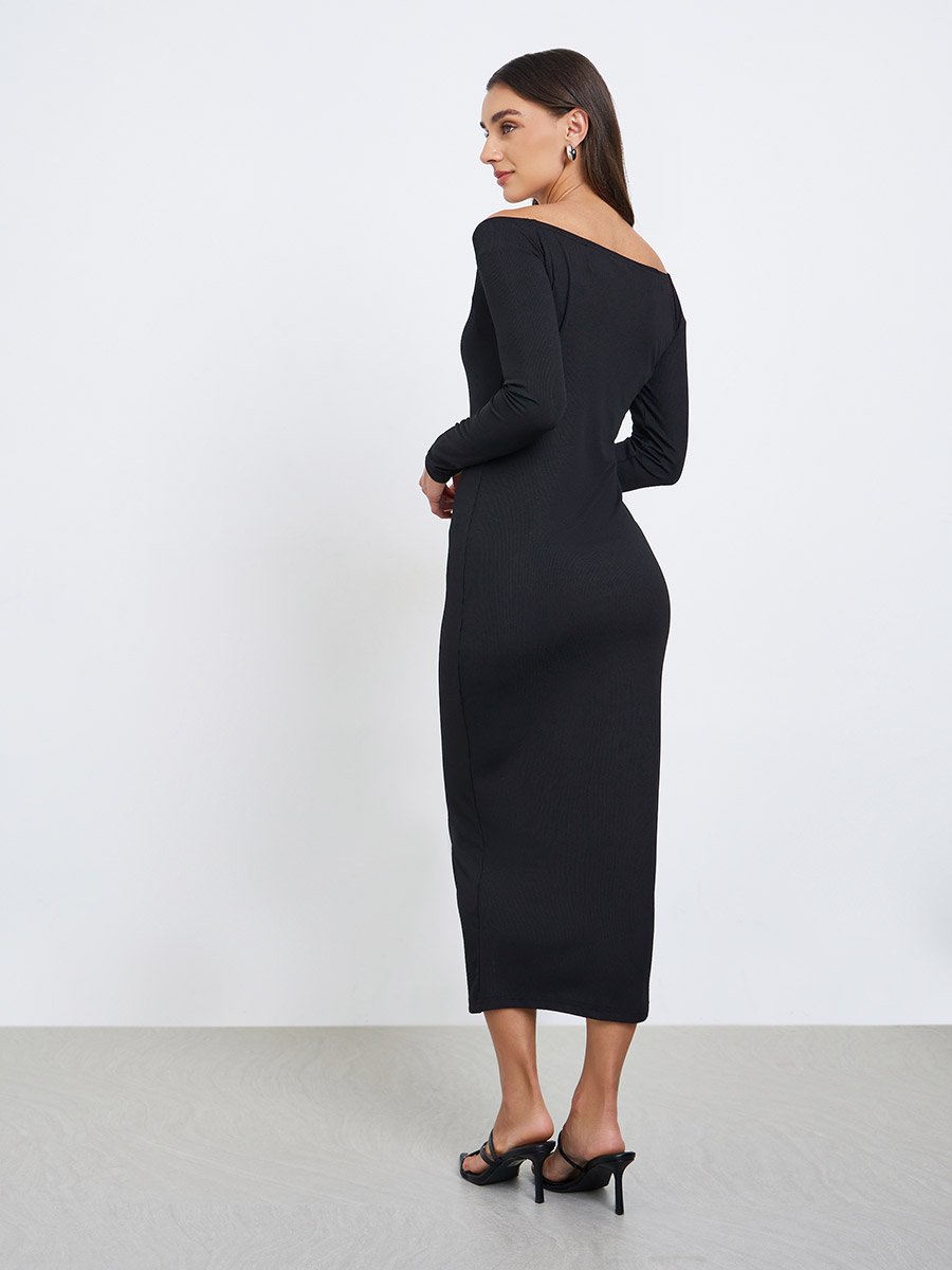 Black Long Sleeve Off The Shoulder Bodycon Dress Black Dress Off The Shoulder Midi Dress Formal