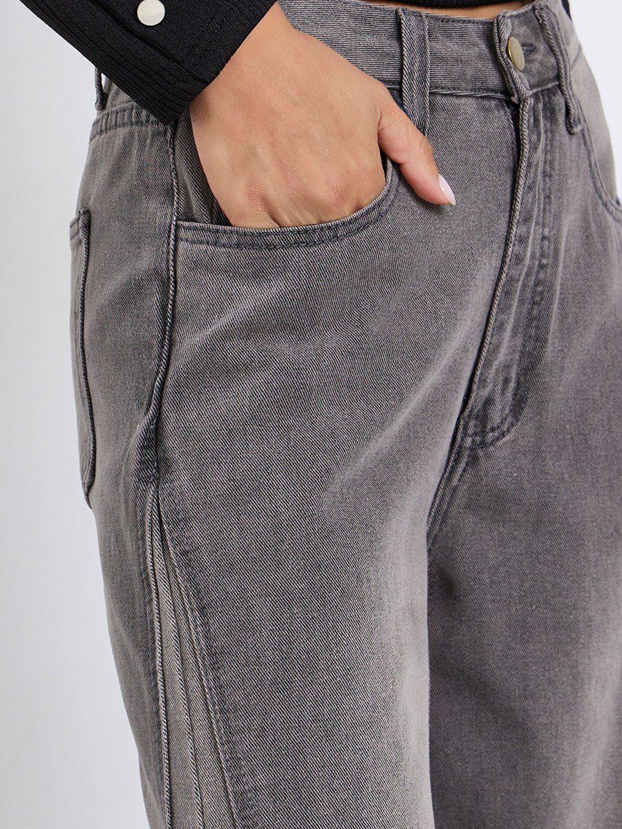 High Rise Triangle Panelled Side Seam Wide Leg Jeans