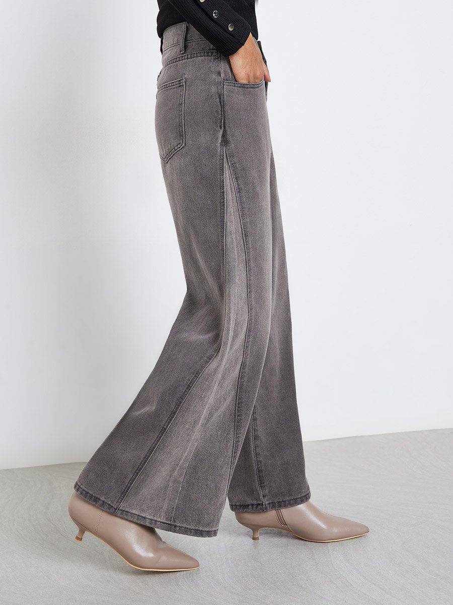 High Rise Triangle Panelled Side Seam Wide Leg Jeans