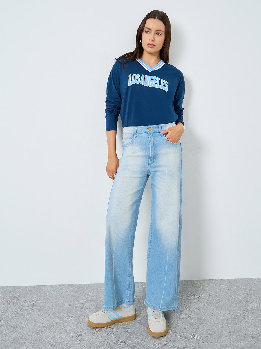 High Rise Light Blue Straight Leg Jeans