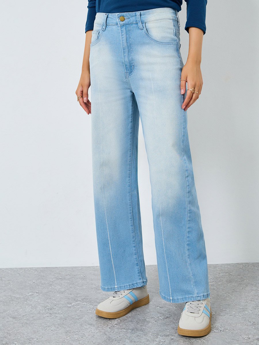 High Rise Light Blue Straight Leg Jeans