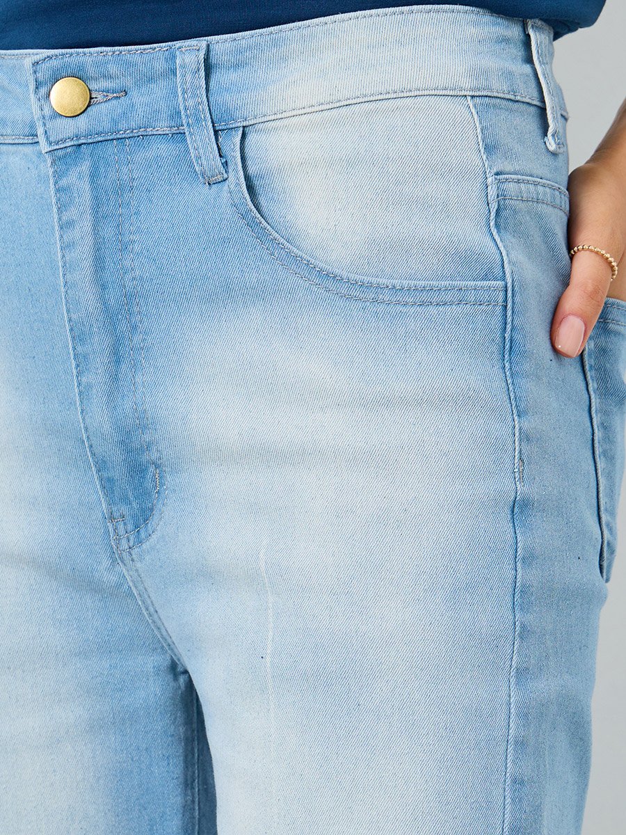 High Rise Light Blue Straight Leg Jeans