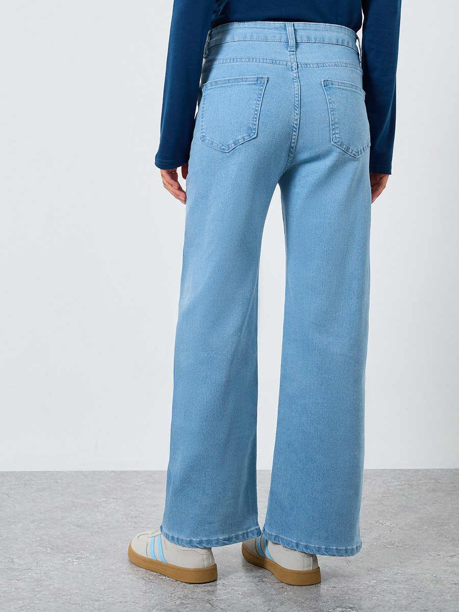 High Rise Light Blue Straight Leg Jeans