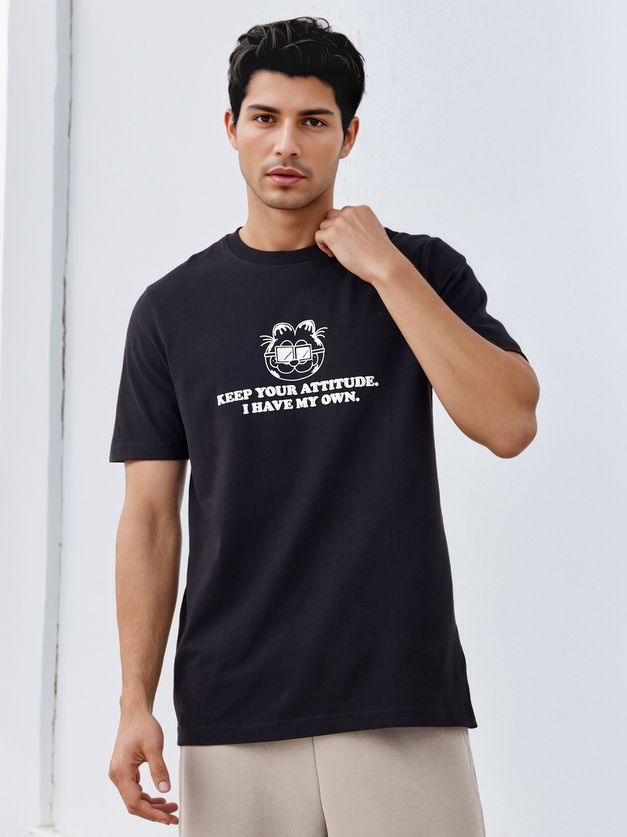 Garfield Print Crew Neck T-Shirt with Short Sleeves