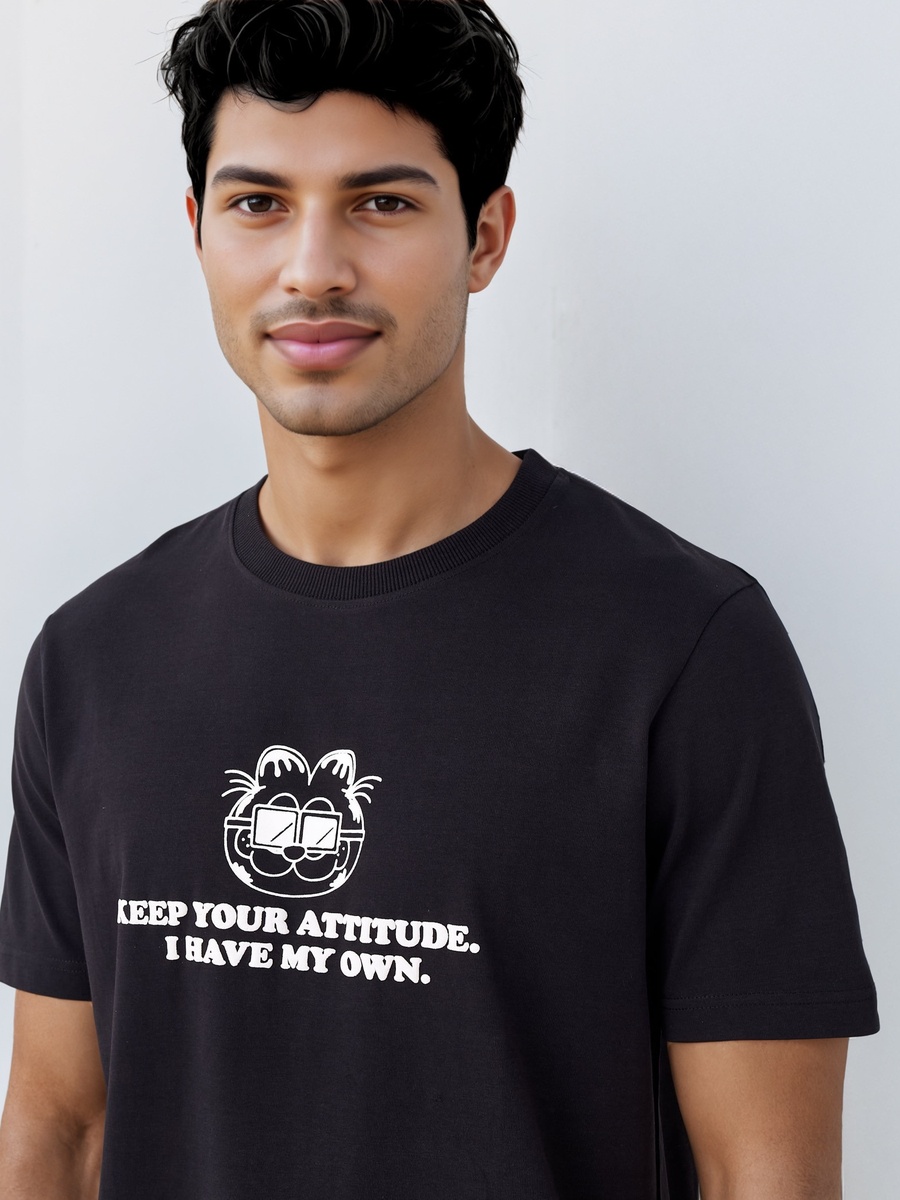 Garfield Print Crew Neck T-Shirt with Short Sleeves