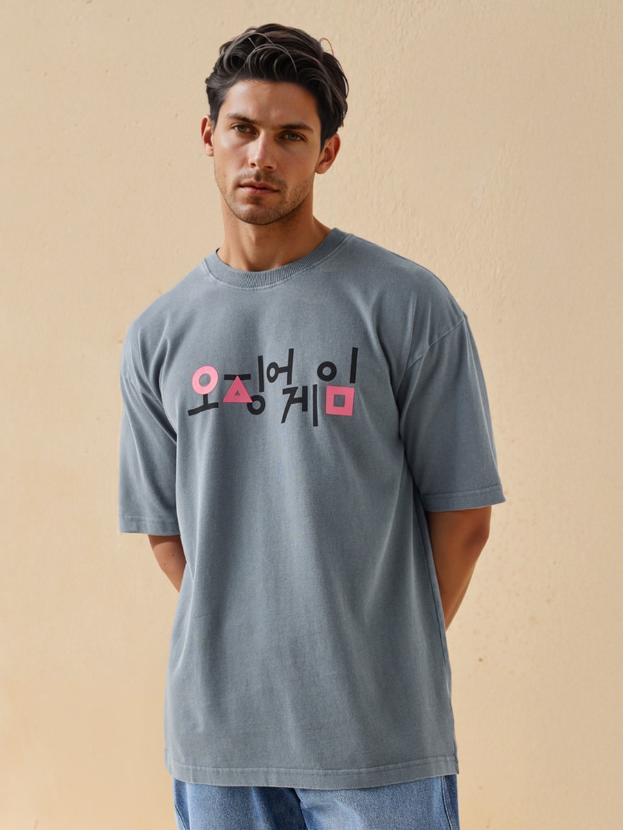 Squid Game Print T-Shirt with Crew Neck and Short Sleeves