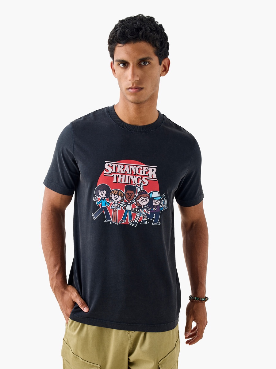 Stranger Things Print T-Shirt with Crew Neck