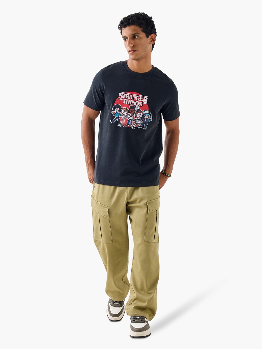 Stranger Things Print T-Shirt with Crew Neck