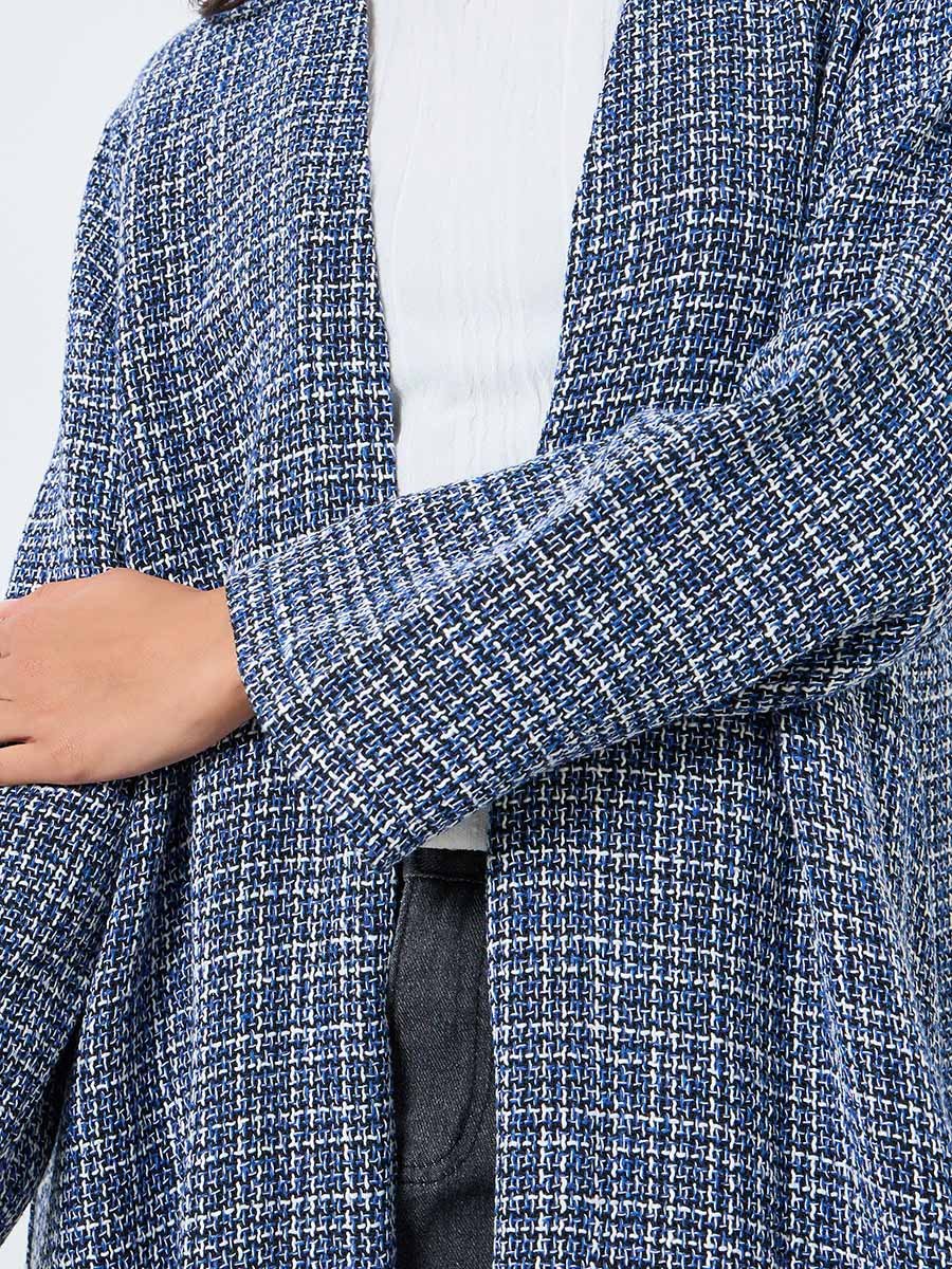 Navy Blue Front Open Tweed Abaya