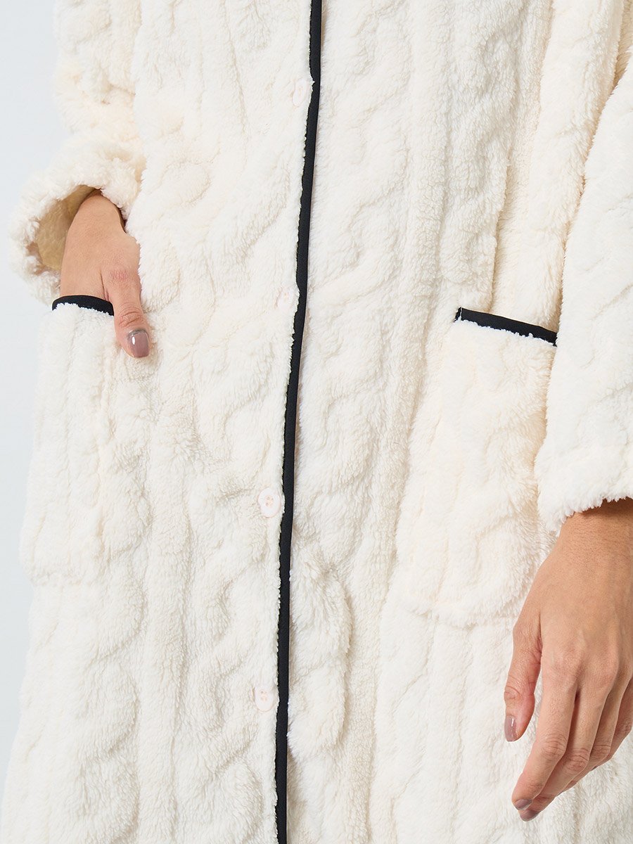 Cable Fleece Contrast Trim Nightshirt Dress