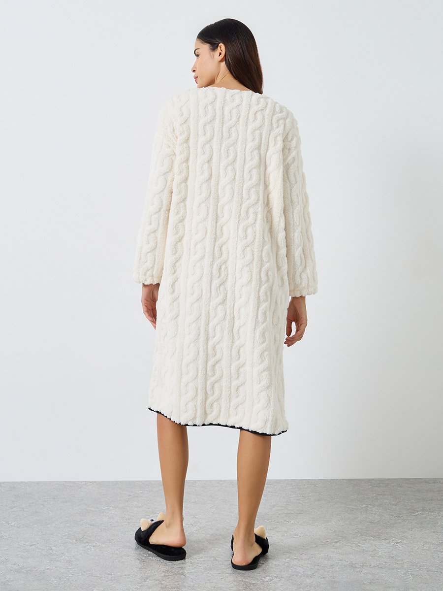 Cable Fleece Contrast Trim Nightshirt Dress