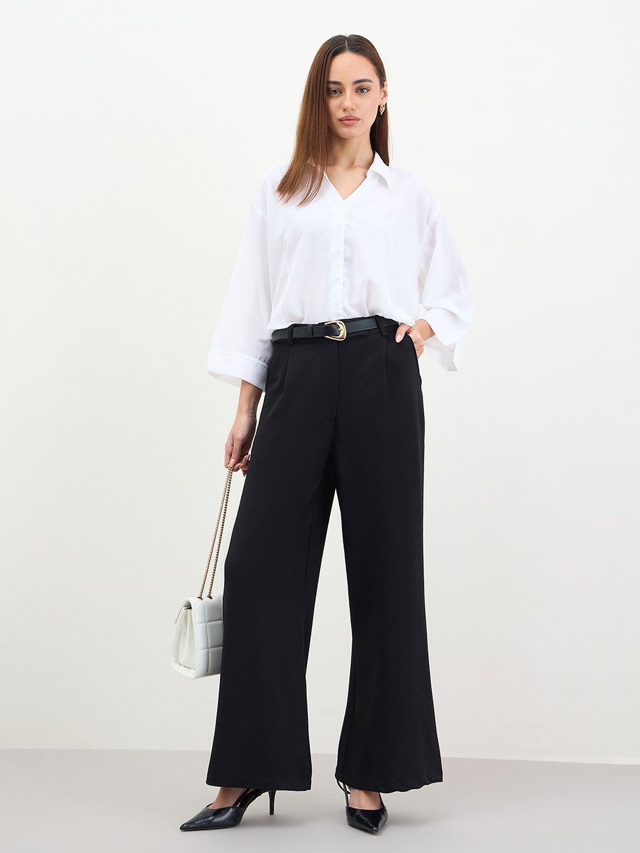 Women Black Wide Leg Trousers