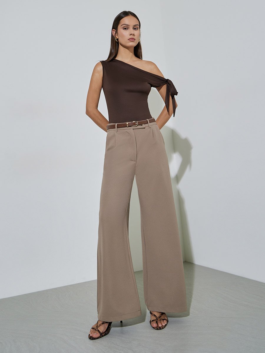 Women Beige Wide Leg Trousers
