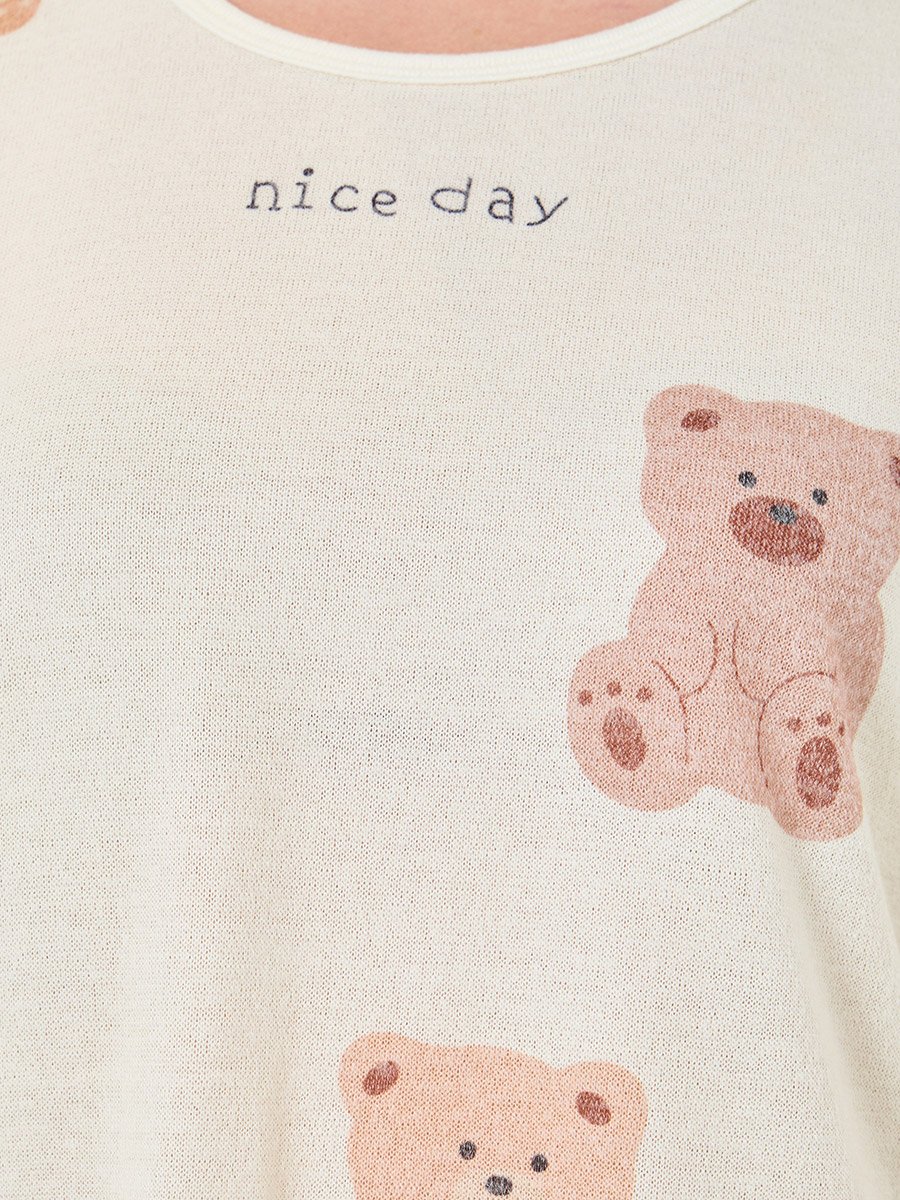Cozy Beige Bear Print T-Shirt and Pyjama Set