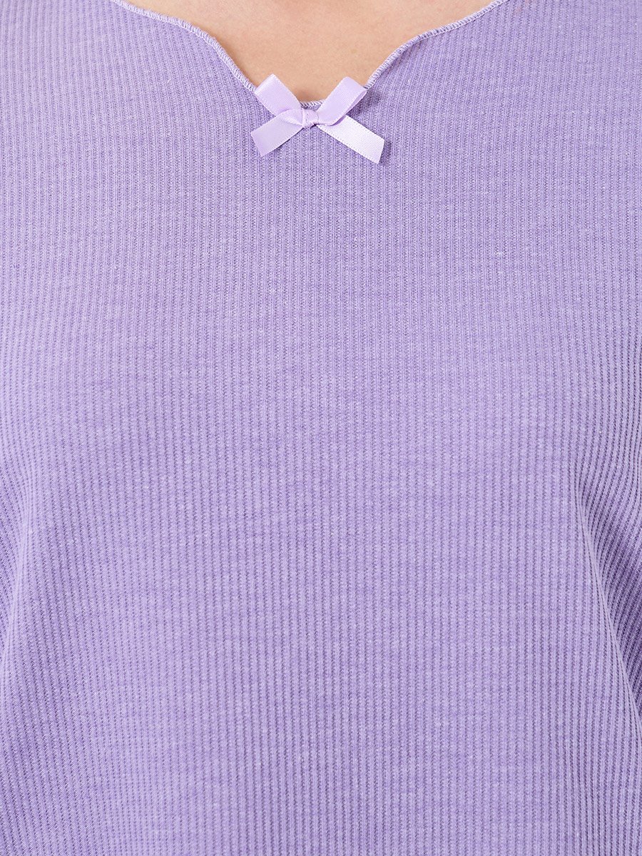 Bow Detail V Neck Knit T-Shirt and Pyjama Set