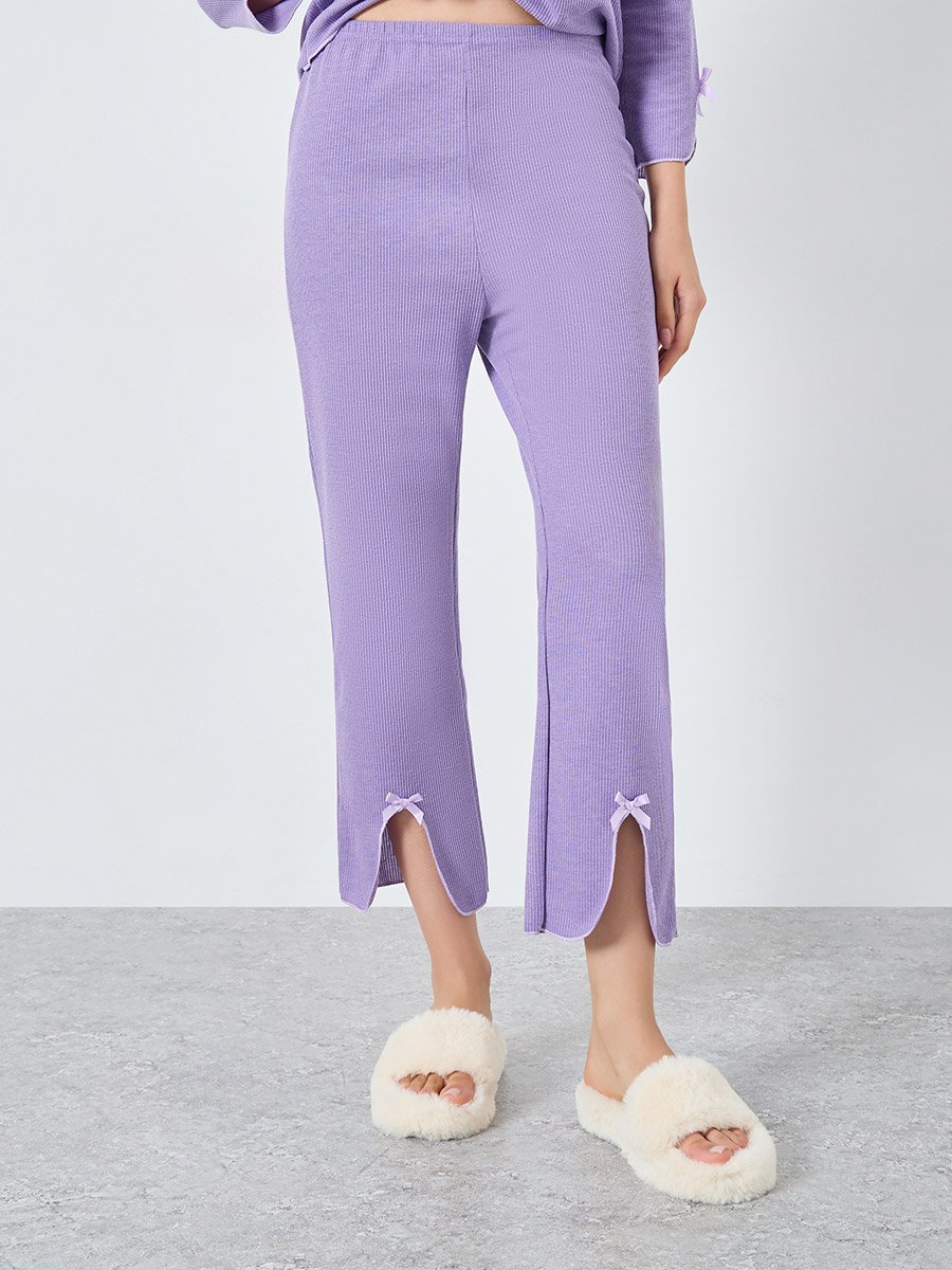 Bow Detail V Neck Knit T-Shirt and Pyjama Set
