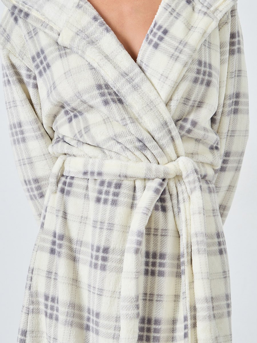 Checked Fleece Hooded Robe