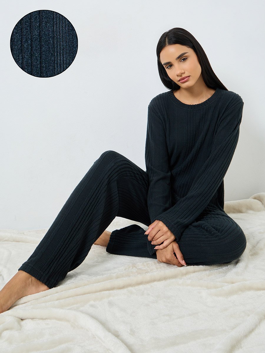 Melange Brushed Rib Top and Pyjama Set