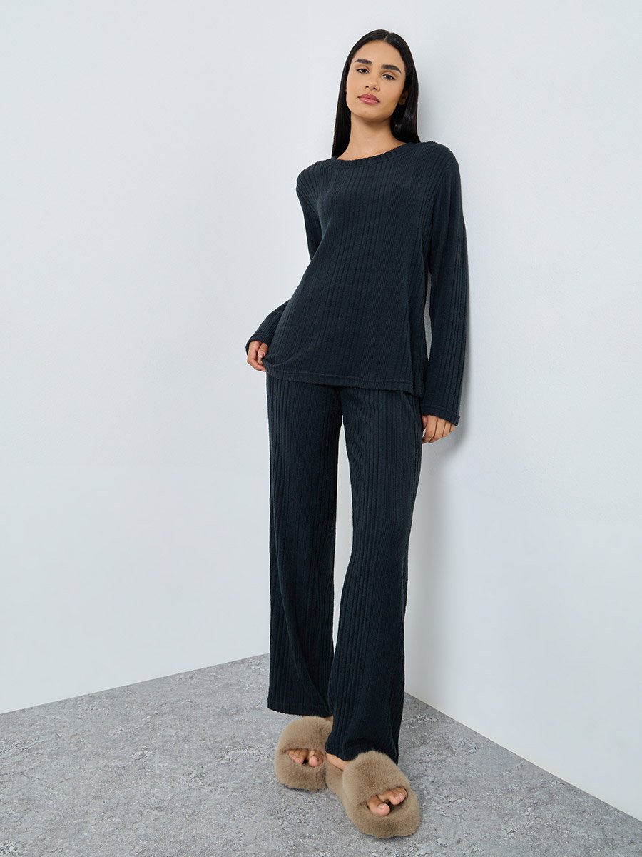 Melange Brushed Rib Top and Pyjama Set