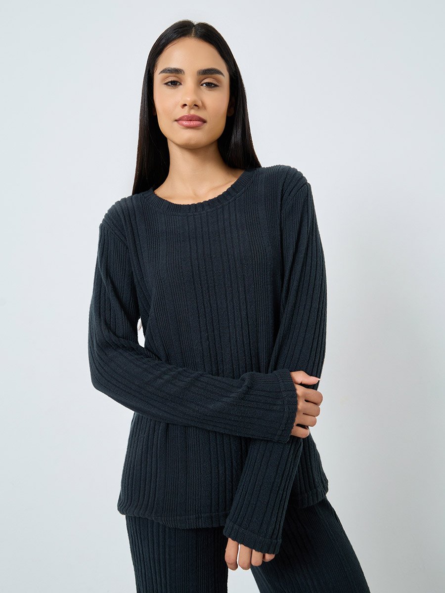 Melange Brushed Rib Top and Pyjama Set