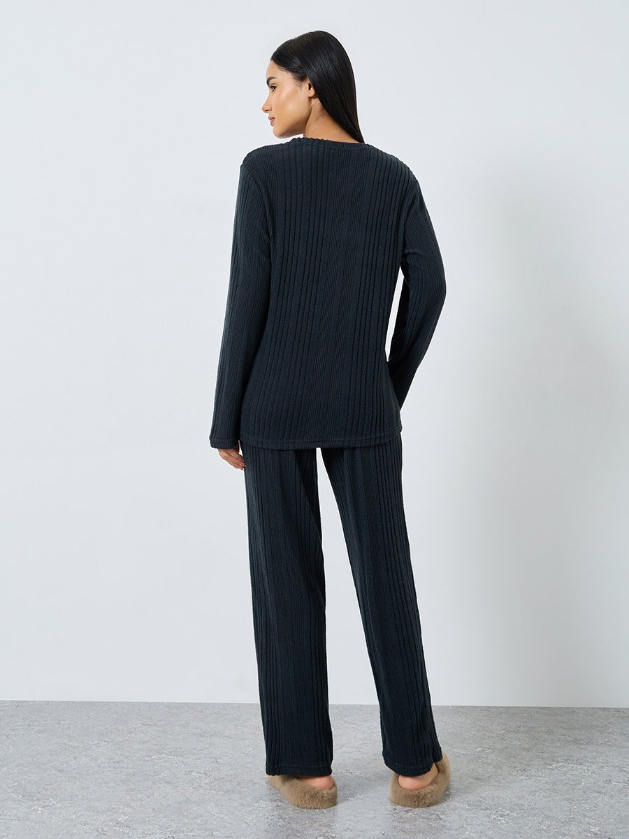 Melange Brushed Rib Top and Pyjama Set