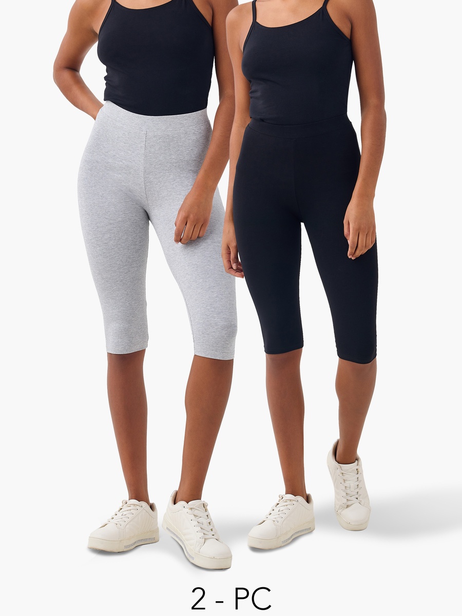Pack of 2 - Cropped Leggings with Elasticated Waistband