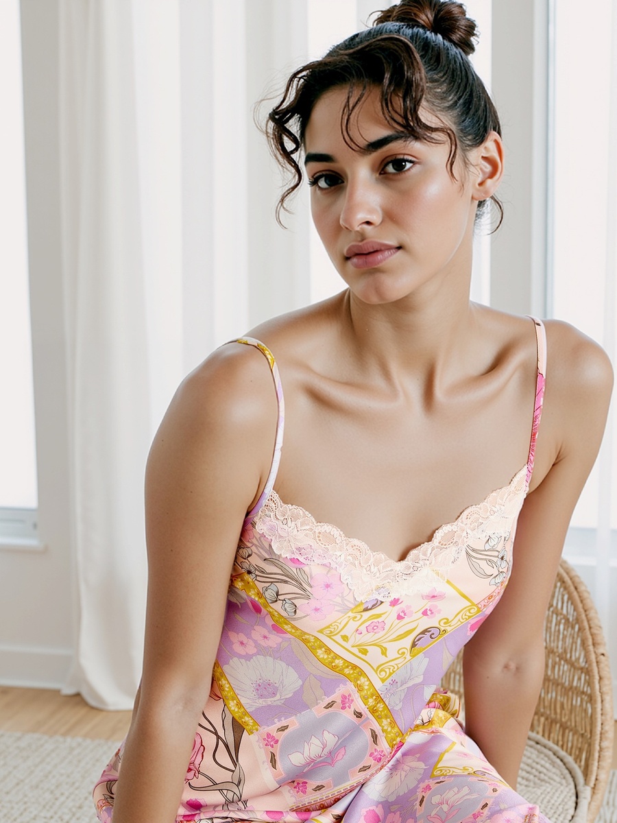 Floral Print Satin Slip Dress with Adjustable Straps