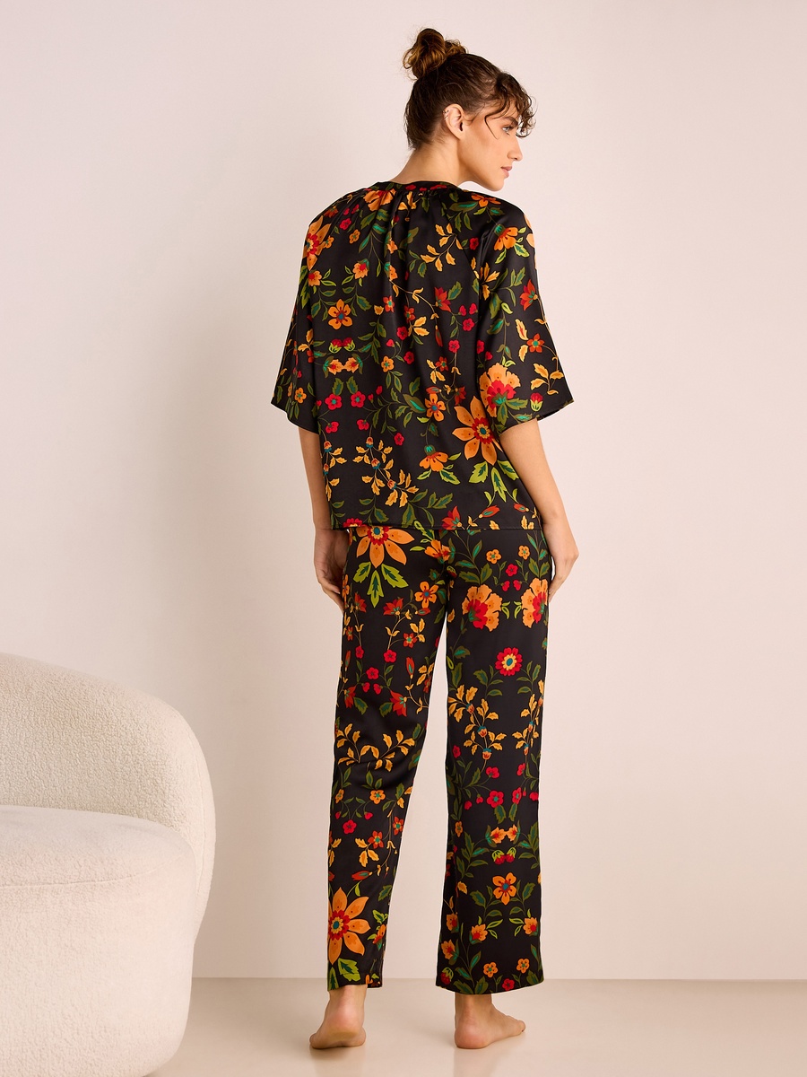 Floral Print Satin Top and Pyjama Set