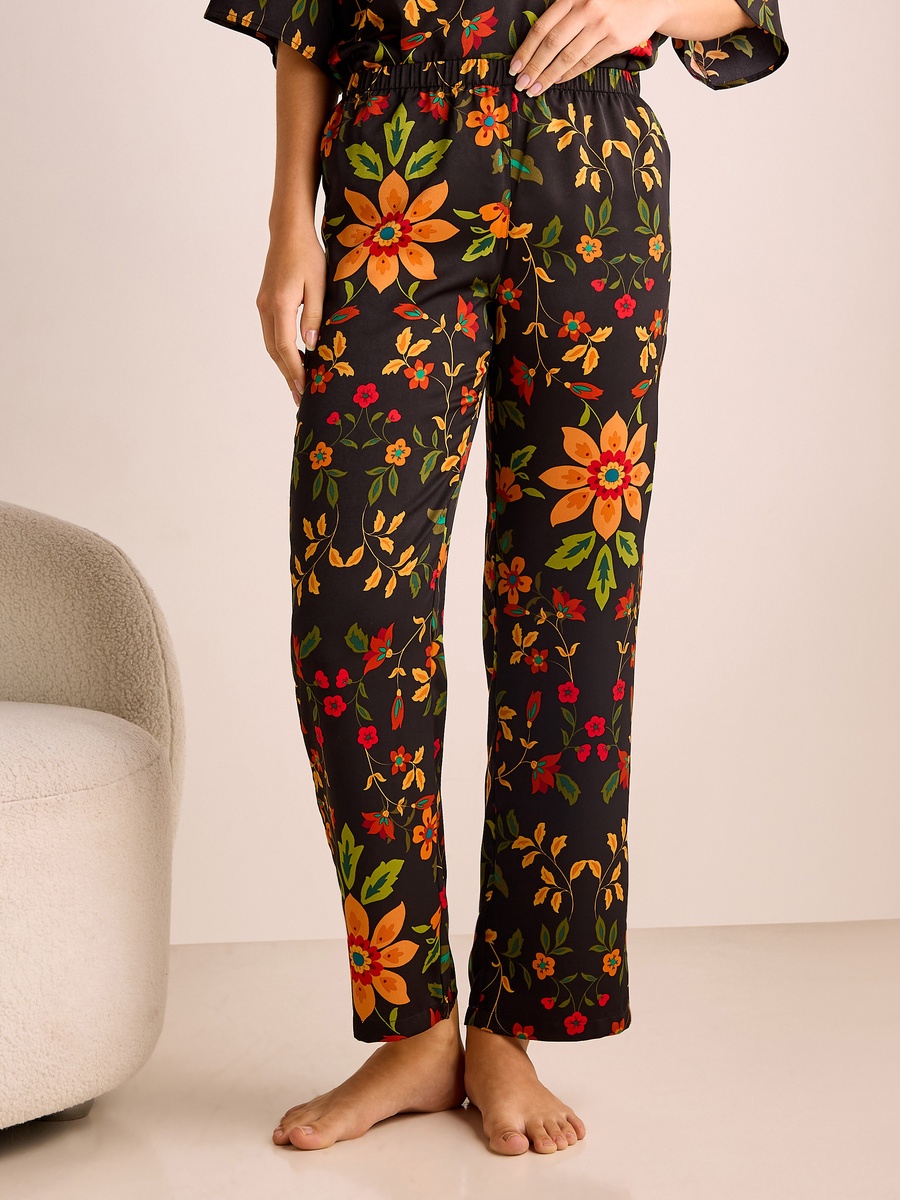 Floral Print Satin Top and Pyjama Set
