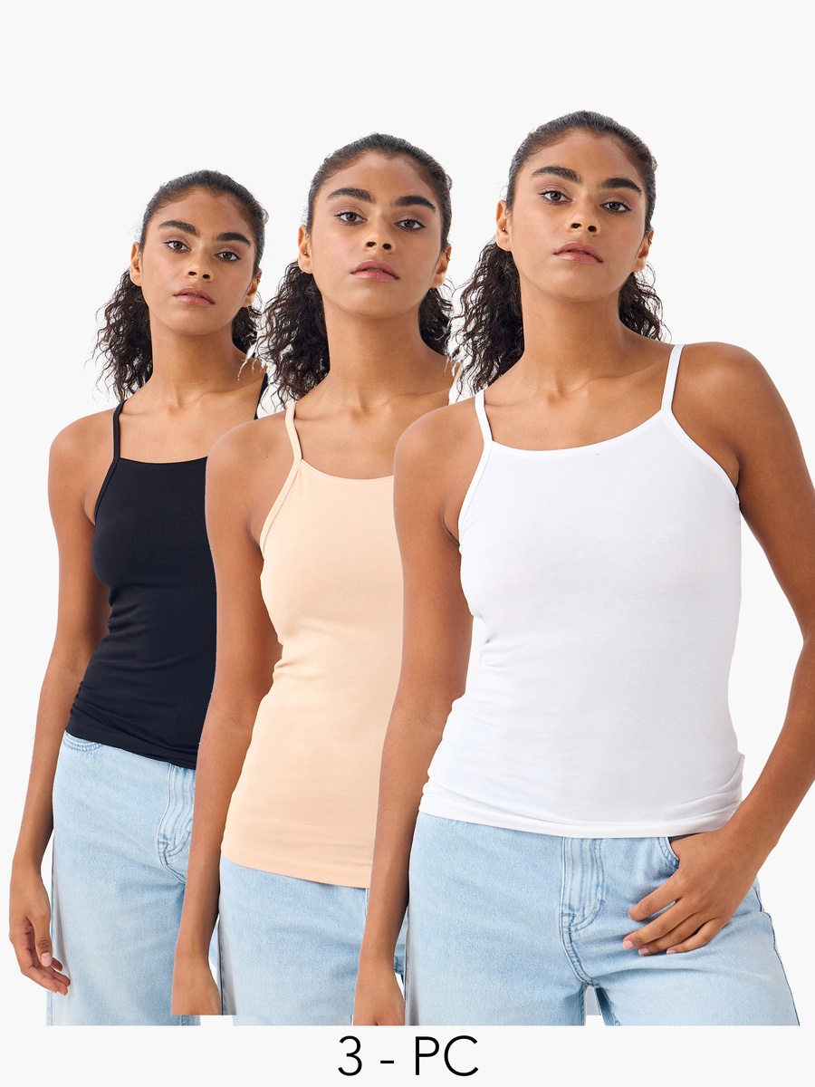 Set of 3 - Camisole with Scoop Neck and Spaghetti Straps