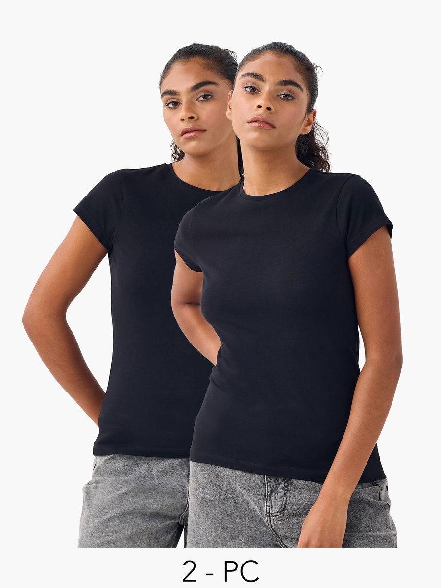 2-Pack Crew Neck Top With Cap Sleeves