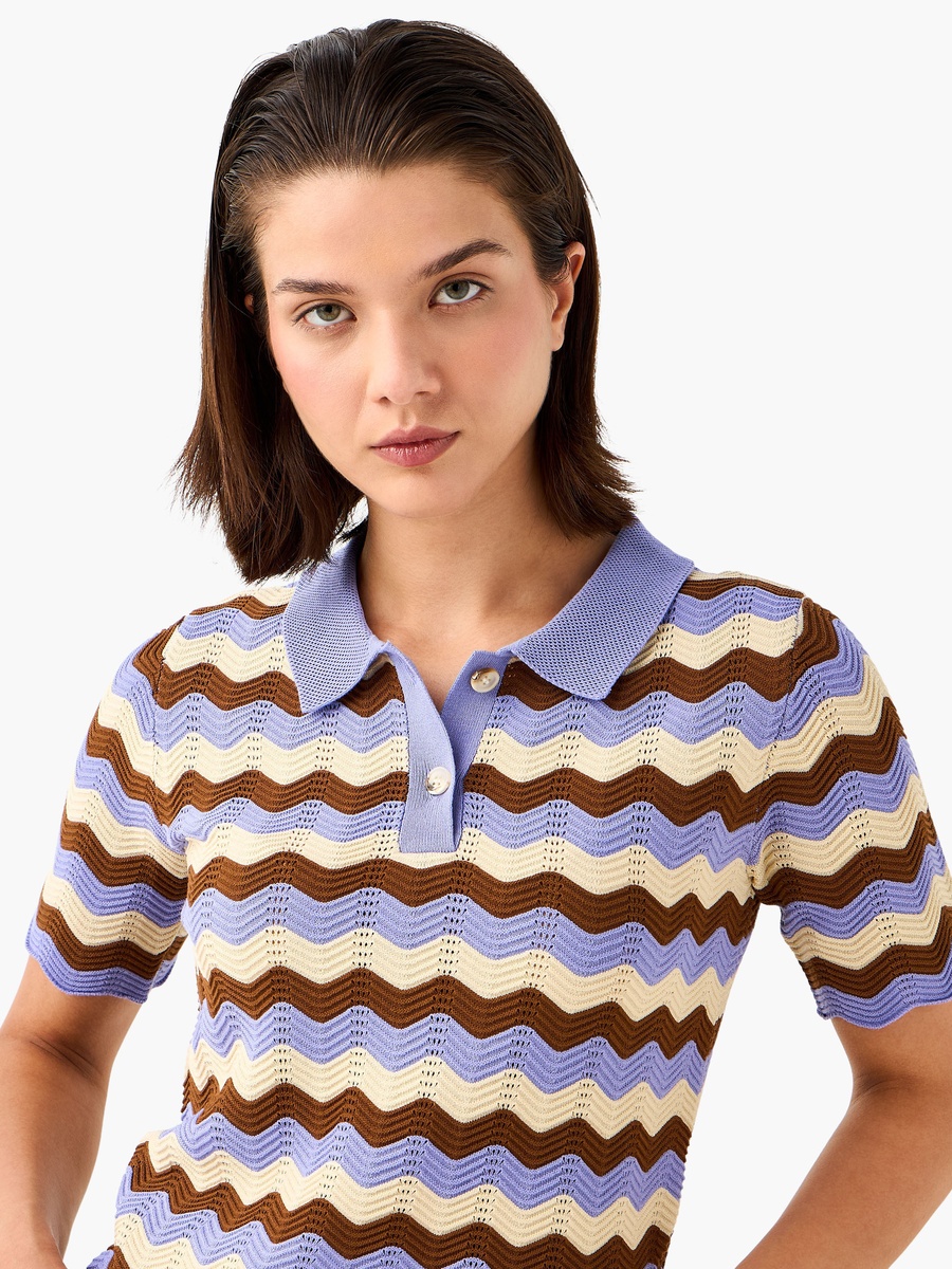 Ziz-Zag Textured Polo T-Shirt with Short Sleeves For Default