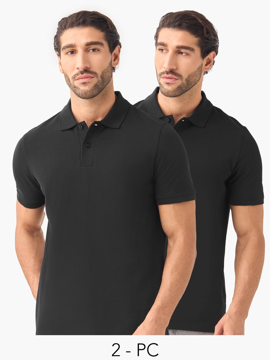 Set of 2 -  Polo Neck T-Shirt with Short Sleeves