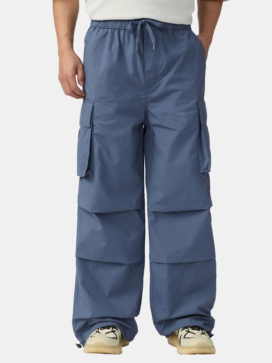 Men Blue Cargo Pocket Parachute Pants