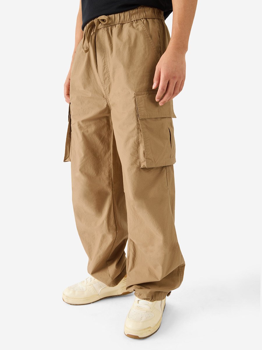 Men Brown Cargo Pocket Parachute Pants