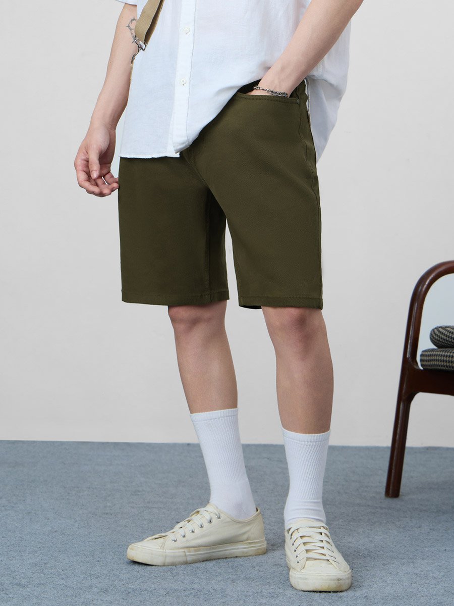 Men Dark Green Knee Length Denim Shorts