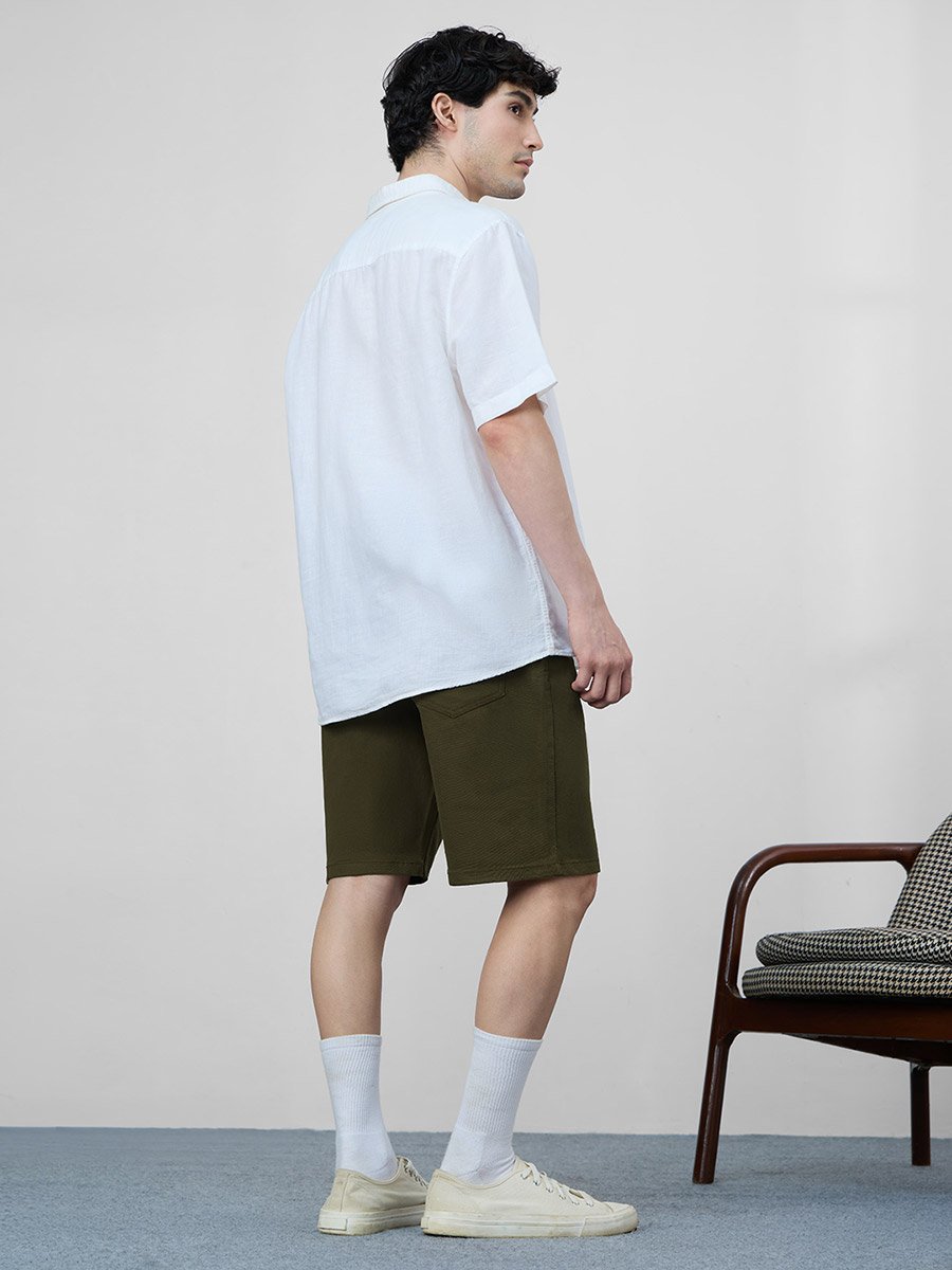 Men Dark Green Knee Length Denim Shorts
