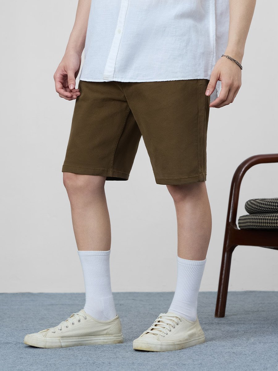 Men Brown Knee Length Plain Denim Shorts