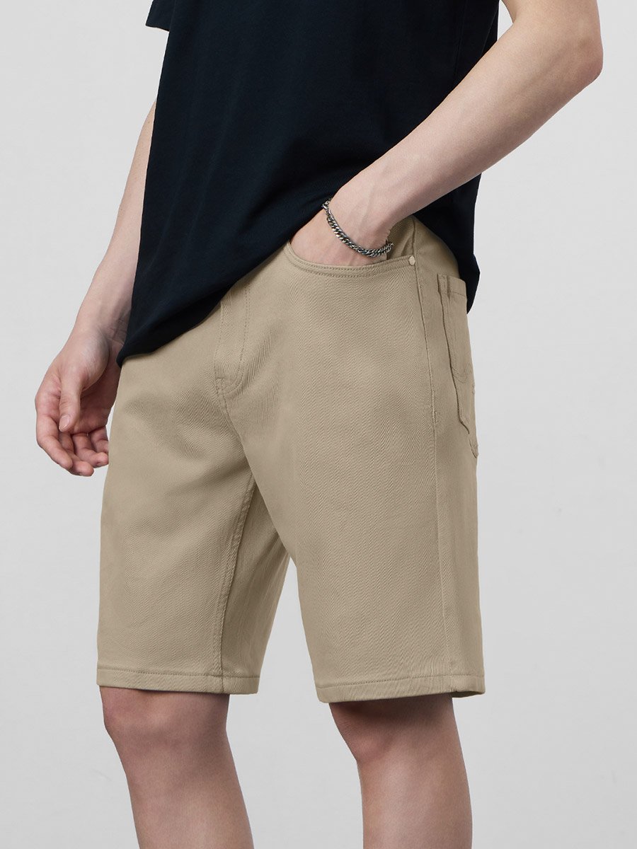 Men Beige Knee Length Plain Denim Shorts